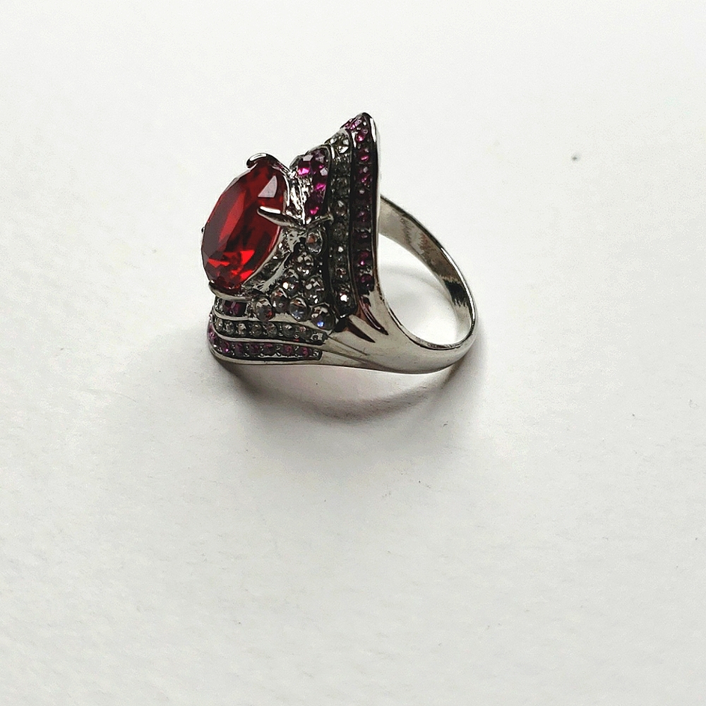 *Wide Ruby-Red Diamante Coctail Ring - image 2